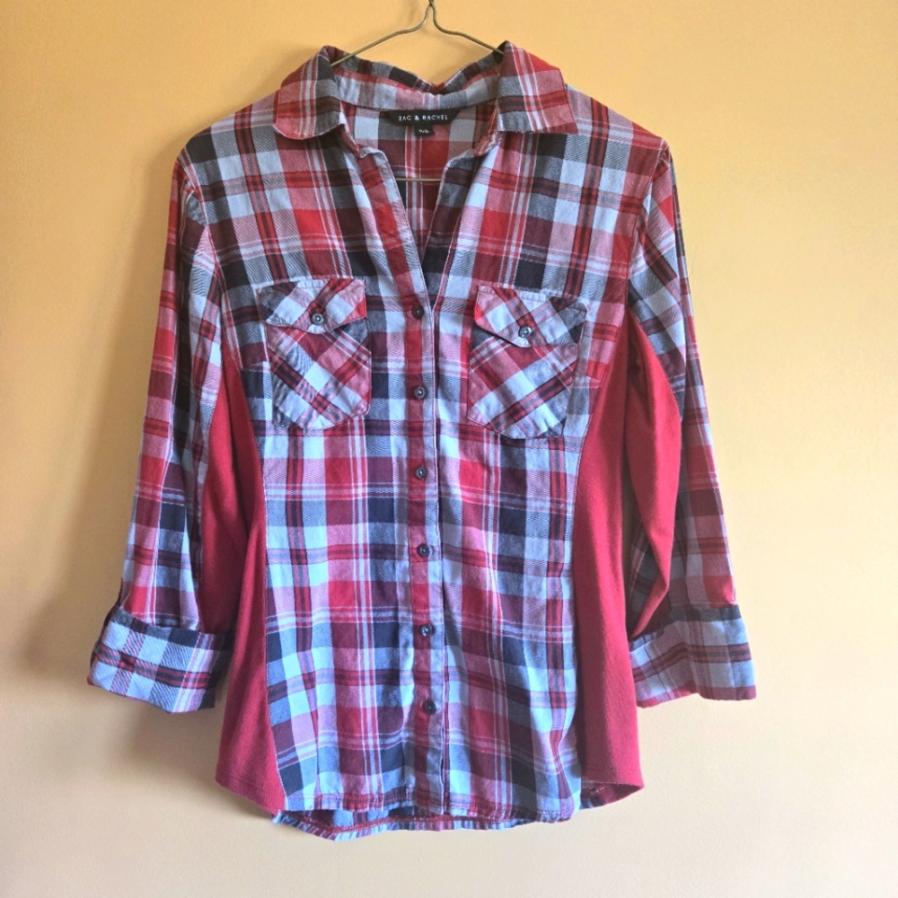 Zac & Rachel Plaid Button-Up Shirt PTP=16.5"
